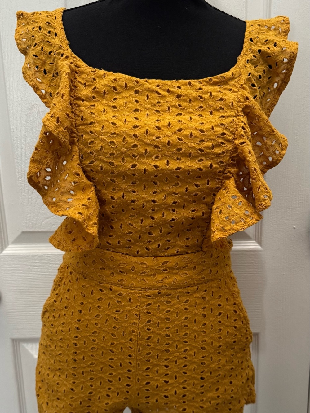 DO+BE Mustard Eyelet Ruffle Mini Romper